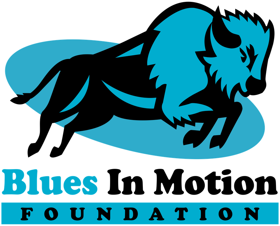 The Blues In Motion Foundation logo — a charging bison above the foundation's name